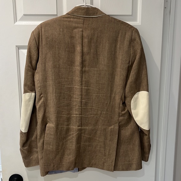 Linen Blazer Vicomte A. 2-Button Light Brown(Tan)/Cream Large EUC - Picture 5 of 14
